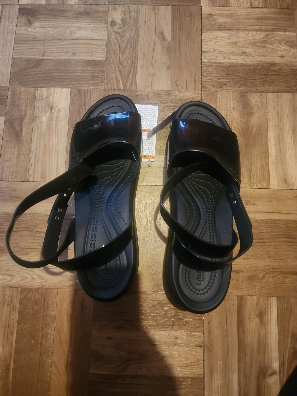 CROCS Women's Black Patent Wedge Slide Sandals